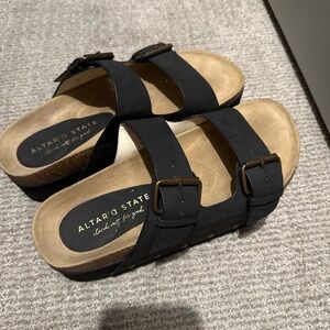 Altar'd State Black and Tan Buckle Sandals